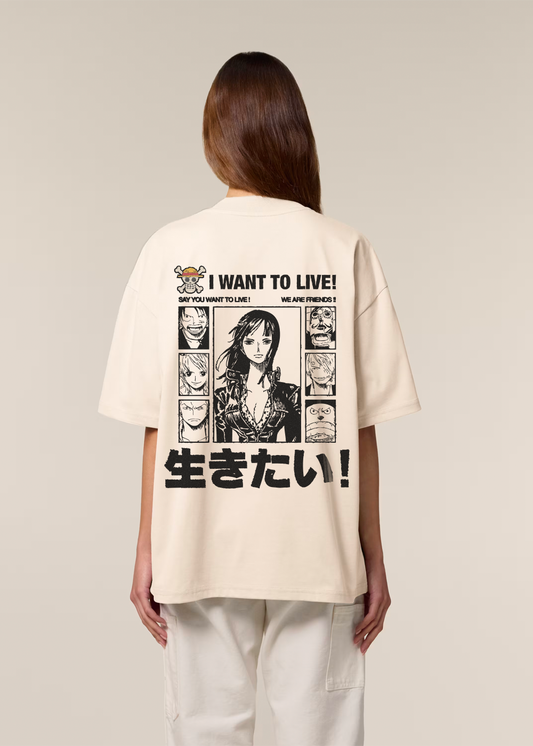 I WANT TO LIVE BOXY BEIGE TEE