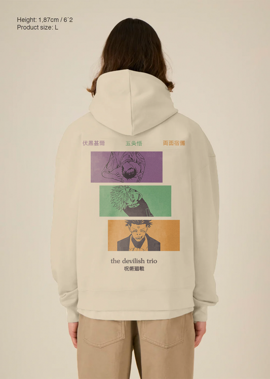 THE DEVILISH TRIO BEIGE OVERSIZE HOODIE