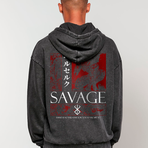 SAVAGE® OVERSIZE ACID BLACK HOODIE